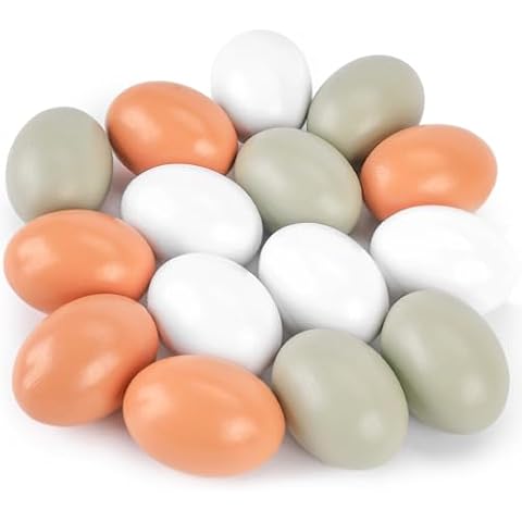 POPLAY 15PCS Wooden Fake Eggs, 3 Colors Wooden Chicken Eggs Faux Eggs for DIY Crafts Egg Painting Chicken Coop Cover