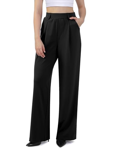 Wide Leg Dress Pants for Woman High Waisted Stretchy Work Pants Pull On Business Casual Trousers