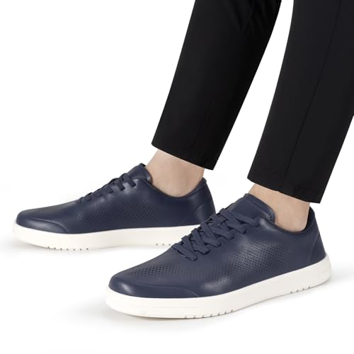 Men's Barefoot Dress Shoes — Zero Drop Comfort Breathable Micro-Perforated Learher, No Break-in Needed, Slip-On Elastic Laces for Business & Travel Size 10, Navy by FEFELUIS - Used condition - Image 8