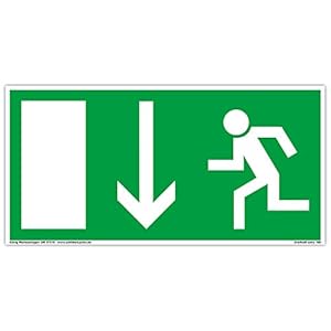 Schild Notausgang | extra langnachleuchtend | PVC selbstklebend 297x148mm | gemäß BGV 8A | DIN 67510 | Notausgangsschild Pfeil nach unten | Fluchtwegschild Rettungsweg | Dreifke® extra 160