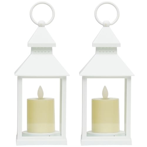 NASSMOSSE Lanternes Blanches 2PCS, Lanterne à Batterie à LED de 9x4 Pouces avec poignée et Forme de Bougie, décorative et sûre pour l'intérieur, extérieur