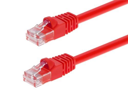 Image of Monoprice Cat6 3ft Red Crossover Patch Cable UTP 24AWG 550MHz Pure Bare Copper Snagless RJ45 Fullboot Series Ethernet Cable