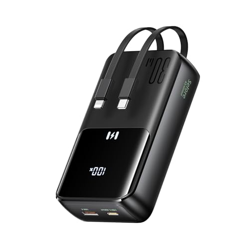 Batterie Externe, 20000mAh 30W Power Bank Charge Rapide, Chargeur Portable USB-C Powerbank Grande Capacité avec Câble Intégré, 4 Sorties pour iPhone 17 16 15 14 13,...
