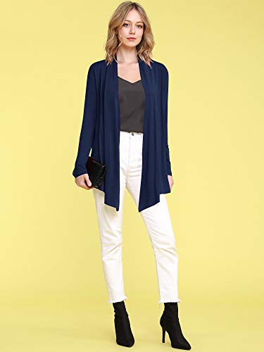 Image of Lock and Love Women's Draped Front Open Asymmetrical Cardigan - Casual Long Sleeve Lightweight Duster