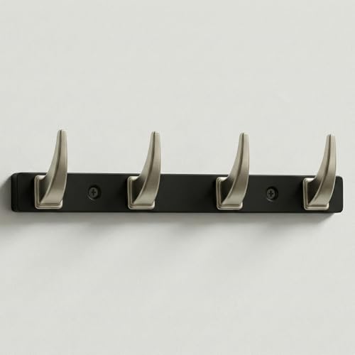 Image of 4 Hook Stylish Clothes Hanger for Wall /Clothes Hanging Hooks for Door /Wall Mounted Hanger for Clothes (Satin with Black) Pack of 4-| 3 Years Warranty |