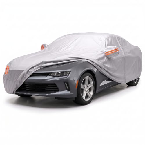 Image of Car Cover Custom Fit for Chevy Camaro 2010-2026, Outdoor Waterproof All Weather Heavy Duty Full Exterior Cover for Sun Rain Snow UV Dust Protection with Door Zipper,Silver