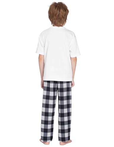 Arshiner Jungen Schlafanzughose Lang Kariert Pyjamahose Kinder Elastische Taille Freizeithose mit 2 Taschen Schlafanzüghosen für Jungen & Mädchen 11-12 Jahre