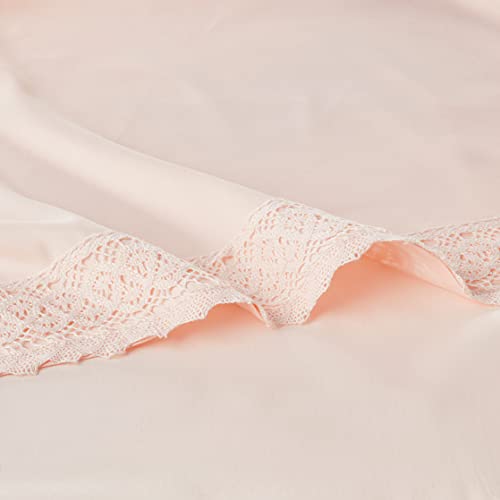 Modern Threads Soft Microfiber Crochet Lace Sheets - Luxurious Microfiber Bed Sheets - Includes Flat Sheet, Fitted Sheet With Deep Pockets, & Pillowcases Blush Queen #TOP3