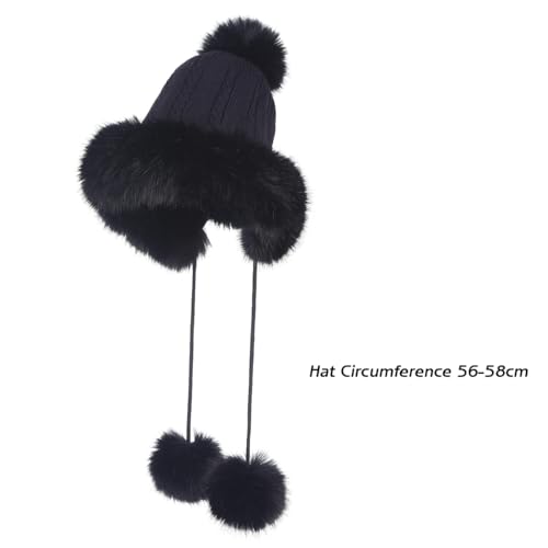 Gorro tejido con pompón de piel sintética para mujer miniatura 4