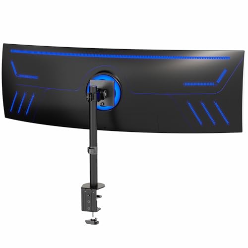 VIVO Clamp-on Single Ultra Wide Monitor Desk Mount, Low Profile Heavy Duty Adjustable Stand for 1 Ultrawide Screen up to 49 inches, 44 lbs Capacity, Black, STAND-V100C
