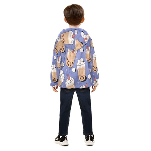 Bubble Tea Pattern Design Toddler Fleece Jacket Girl Boys Hooded Fleece Jacket Coat Warm Outwear Zip-up 3-10T4