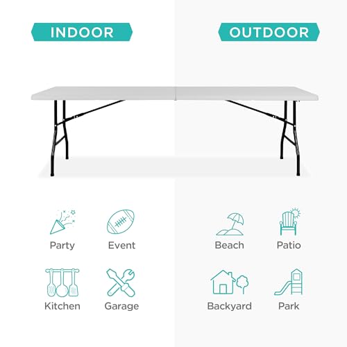 Image of Best Choice Products 8ft Plastic Folding Table, Indoor Outdoor Heavy Duty Portable w /Handle, Lock for Picnic, Party, Pong, Camping - Light Gray