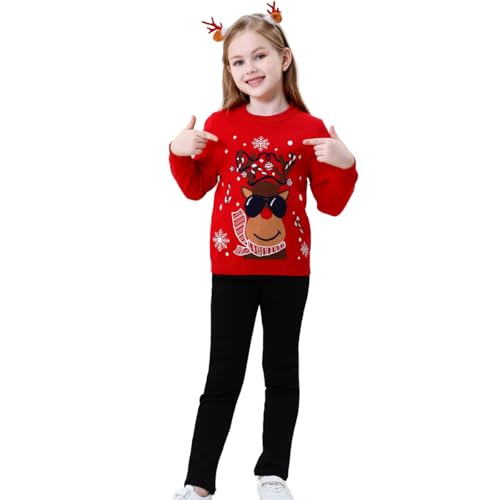 Image of Girl Ugly Christmas Sweater - Boy Double Layer Knitted Reindeer Holiday Xmas Pullover Sweater Kids 2-9 Years Old
