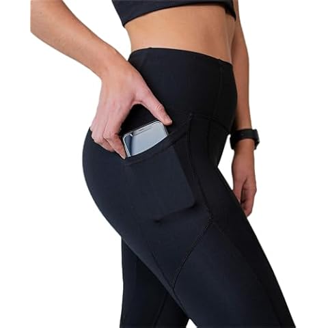 Flat Tummy Workout Leggings With Pockets - High-Waisted Yoga Leggings for Women - Black Workout Leggings High Waisted Tummy Control - Stomach Control Leggings for Women - Yoga Apparel (Large) Cover