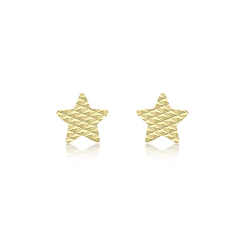 CARISSIMA Women's 9 ct Yellow Gold 7.5 x 7.2 mm Diamond Cut Star Stud Earrings