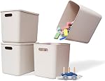 Plastic Storage Baskets With Lid Organizing Container Lidded Knit Storage Organizer Bins for Shelves Drawers Desktop Closet Playroom Classroom Office (Light grey, 4L)