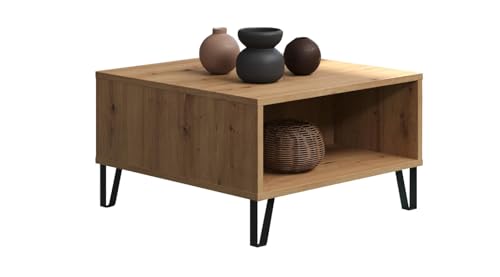 trendteam smart living - Touch - Couchtisch - Artisan Eiche - quadratischer Sofatisch mit 2 offenen Fächern - (BxHxT) 60 x 37 x 60 cm - Wohnzimmertisch mit modernen Metallfüßen - kratzfest