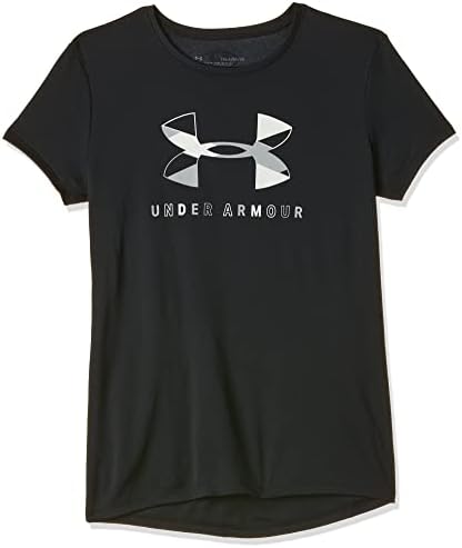 Under Armour Girls' Big Logo Tech Short Sleeve Training Workout T-Shirt , Black (001)/White , Youth Small