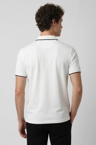 Image of Peter England Men's Snug Fit Solid Polo T-Shirt with Coloured Collar Tipping| Cotton Rich| Premium Pique Weave
