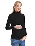 GOWJOG UMSTANDSSHIRT MIT STEHKRAGEN,LANGÄRMELIG BASIC TOP,UMSTANDSMODE LANGE ÄRMEL,UMSTANDSSHIRT UMSTANDSMODE OBERTEIL,DAMEN KOSTÜME FÜR SCHWANGERE FÜR DEN TÄGLICHEN GEBRAUCH (SCHWARZ,S)