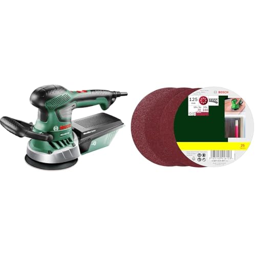 Bosch PEX 400 AE - Lijadora excéntrica, diámetro 125 mm, 350 W + Pack de 25 lijas Bosch para lijadoras excéntricas, grano 80/120/240
