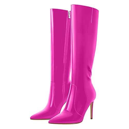 Image of LISHAN Women's Pointed Toe Under the Knee High Boots Stiletto High Heels