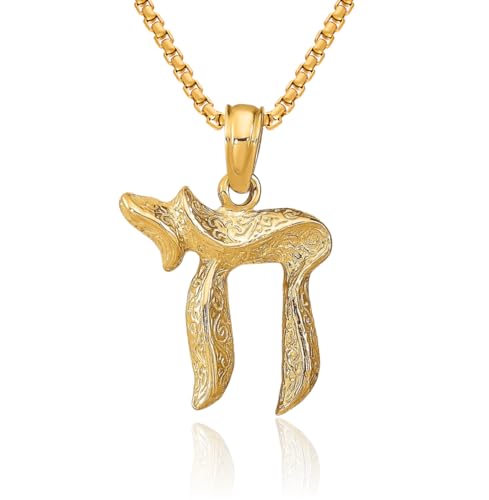 14K Solid Yellow Gold Chai Hebrew Necklace Judaica Religious Chain Pendant Israel Charm