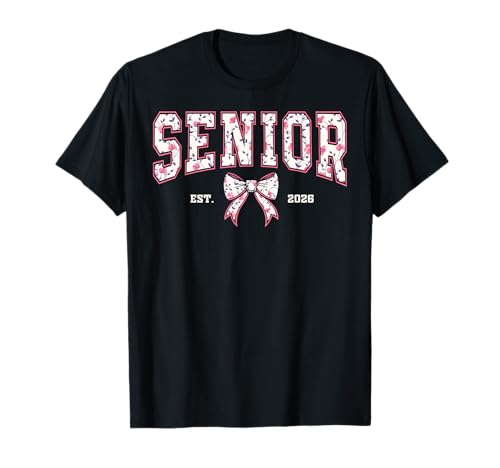 Pink Bow Coquette Floral Senior 2026 Graduation Class Girls T-Shirt