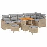 vidaXL Conjunto de sofás de jardín 9 pcs Beige ratán sintético, Sofá Moderno para jardín y terraza, Muebles duraderos, arreglo Ideal para relajarte en el Patio