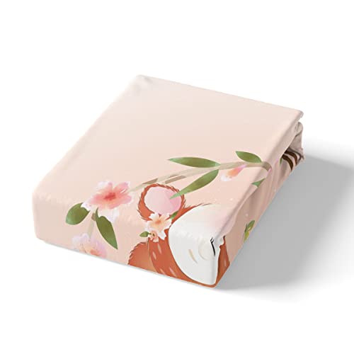 Kawaii Deer Comforter Cover For Kids Cute Animal Bed Set For Boys Girls, Cartoon Elk Reindeer Duvet Cover Twin Size Moose Milu Bedding Sets, Pink Flower Floral Bedspread Cover Brown Branches Decor #TOP4