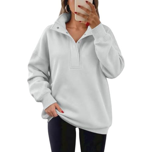 Woemn's Mockneck Sweatshirt Oversized Henley Collar Fleece Fall Sweatshirts - image 5