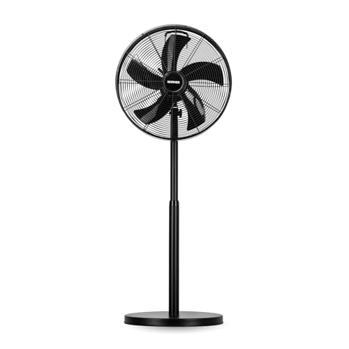 NORHES Tenex Ventilador de Pie Negro Diseño Moderno Silencioso 50W. 5 Aspas de Acero Ø46cm. 3 Velocidades Oscilación 85º. Altura Regulable hasta 123 cm. Protector Cabezal y Base de Acero. Cable 1,5m.