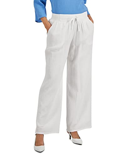 JM Womens Petite Cotton Gauze Wide-Leg Pants White Bight PM