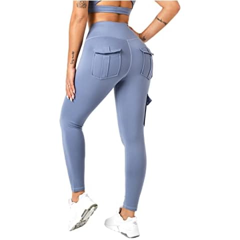 KuaCua High Waist Yoga Pants with 4 Pockets, Tummy Control, Workout Pants for Women 4 Way Stretch Yoga Leggings Blue Cover