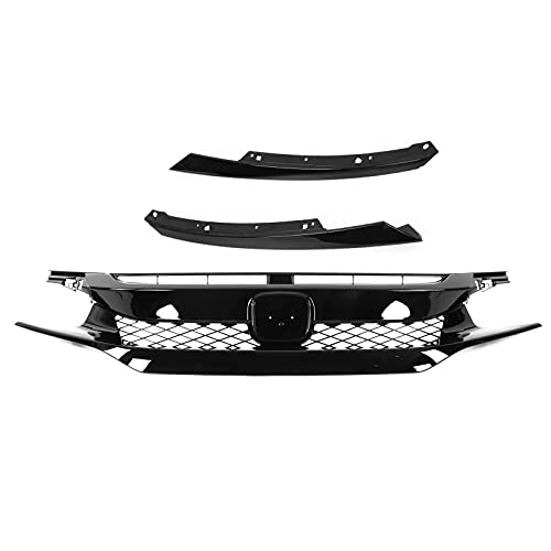 Front Mesh Grille ABS Gloss Black for Type R Style Front Mesh Grille with Headlights Eyelids Replacement for 2016 to 2018 by Acouto - Image 7