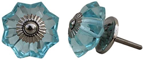 KPAVIR Turquoise Crystal Glass Cabinet Knobs, Decorative Drawer Pulls with Silver Metal Base