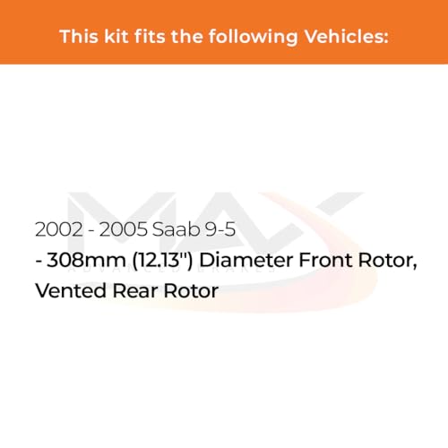 Image of Max Advanced Brakes Front & Rear Brake Kit Compatible With 2002-2004 2005 Saab 9-5 w /12.13 inch Fr Rotor Vented Rear Rotor Replacement Geomet Coated OE Disc Brake Rotors and Ceramic Brake Pads