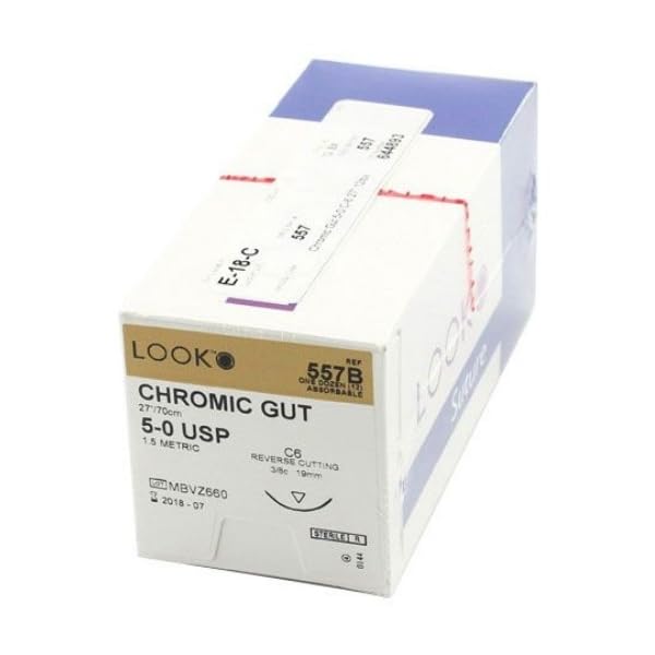- Look X557B Chromic Gut Absorbable Reverse Cutting Sutures 5-0 27" C6 3/8 Circle 19mm 12/Pk