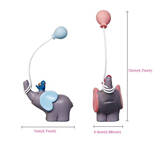 Sunormi 1 Pair Blue & Pink Elephant With Balloons Cake Toppers For Baby Shower Girls Boys Kids Birthday Cake Decoration #TOP3