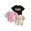 RoseSeek Girl's 3 Packs T Shirts Set Letter Graphic Tees Short Sleeve Crew Neck Summer Tee Shirt Black Khaki Pink 14Y