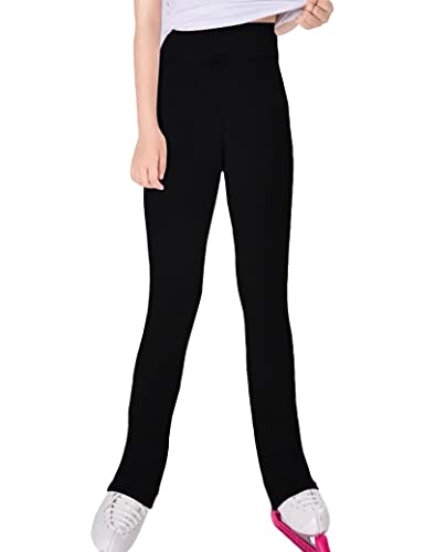 Ice Skating Pants For Girls Size 9-10 Years Old Solid Black High Waist Stretchy Smooth Practice Flare Leggings For Kids Training #TOP1