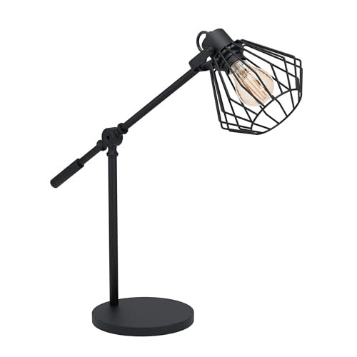 EGLO Tischlampe Tabillano 1, 1 flammige Tischleuchte Vintage, Industrial, Retro, Nachttischlampe aus Stahl, Wohnzimmerlampe in Schwarz, Lampe mit Schalter, E27 Fassung