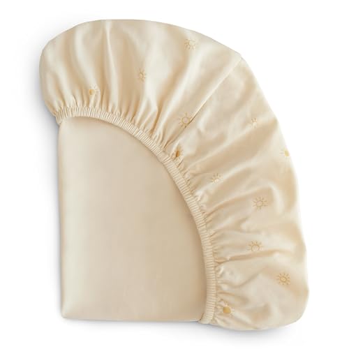 Image of mushie Stretchy & Soft Crib Sheet | Fitted 28" x 52" (Sun)