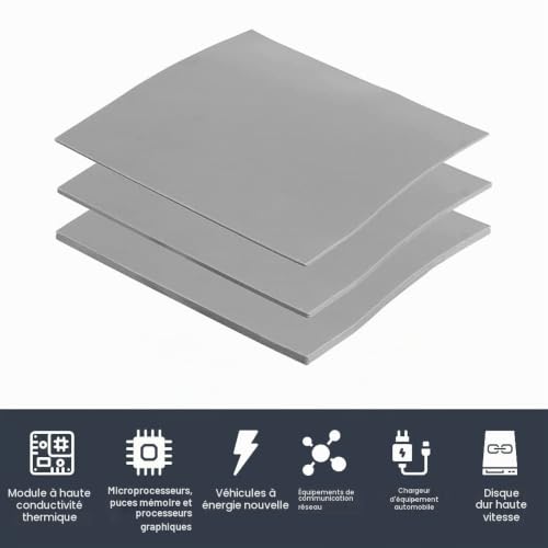 Aukuoy Tampons Thermiques 12,8 W/MK: Lot de 3 Pad Thermique 100 x 100 x 0,5 mm/1 mm/1,5 mm Haute température résistant à la Chaleur en Silicone pour dissipateur Thermique CPU GPU LED SSD IC, SMD – vue 5