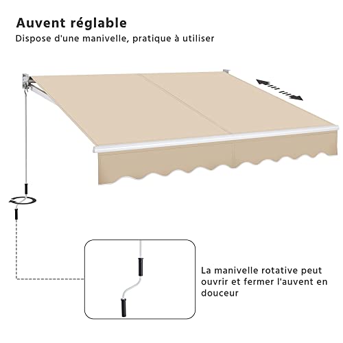 Banne de balcon pour bloquer la chaleur auvent rétractable de porte beige 250cm - 5
