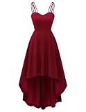 DRESSTELLS Cocktail Formal High Low Dresses - Women's Strap Design for Wedding Guest Dress, Bridesmaid & Summer Beach Party Burgundy L
