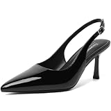 Picture of Susanny Black Slingback Heels for Women Closed Toe Pointed Ankle Strap Stiletto High Patent Leather Sexy Kitten Women's Pumps Strappy Casual Dressy Shoes Comfortable Wedding Brida Party Office Size 7