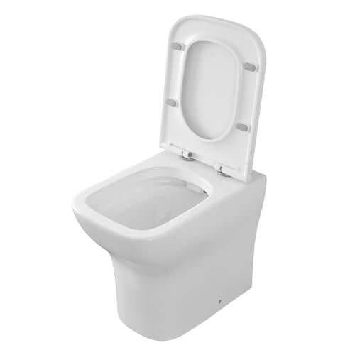 Coppia Sanitari Filomuro Senza Brida E Scarico Multiplo, In Bianco Lucido Con Copriwc Originale Soft-Close E Fissaggi Inclusi, Plana - 6