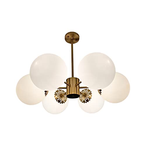 Neatfi 6-Light Chandelier with Frosted Glass Shades, 21,600 Lumens, Dimmable, Sturdy Support, Modern Hanging Fixture for Dining, Living Room, Office (Gold, Globe)