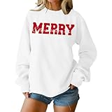 HUIFUAO - Sudadera de Navidad para mujer, diseño de letras divertidas, tallas grandes, cuello redondo, manga larga, informal, a la moda, disfraces de vacaciones, blanco, 3XL